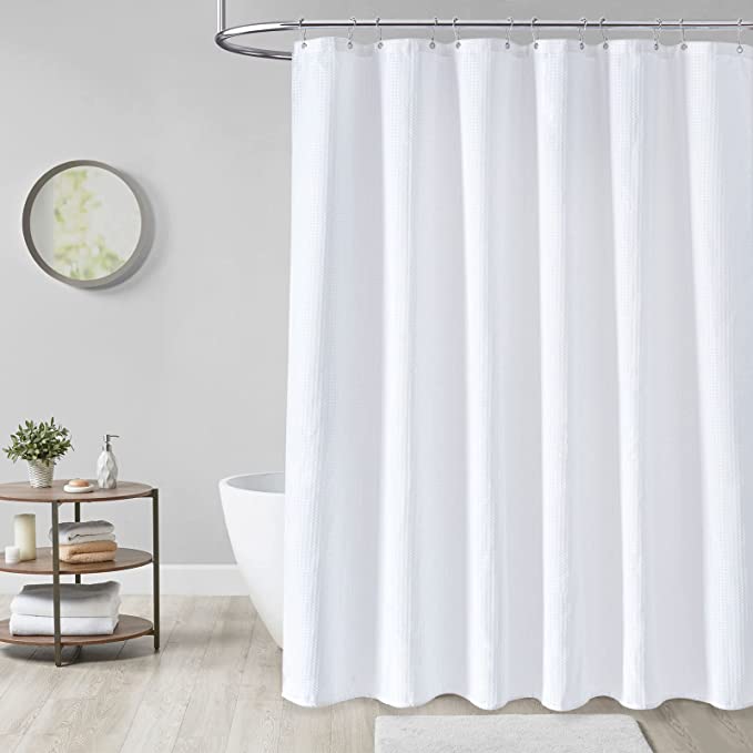 Embossed Shower Curtain With Stainless-Steel Hooks, 230 GSM, multi-size options