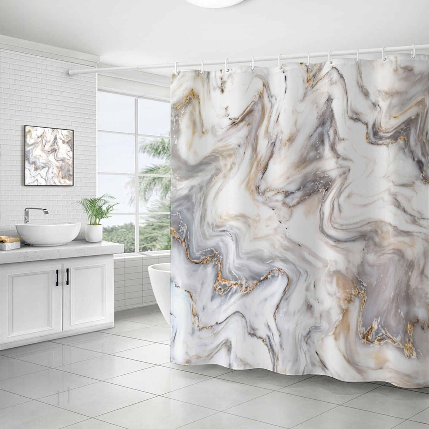 ComfiTime Shower Curtain with Hooks - Marble, 72 x 72, 120GSM