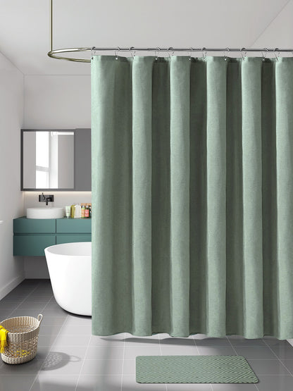 Faux Linen Shower Curtain With Stainless-Steel Hooks, 210 GSM, multi-size options