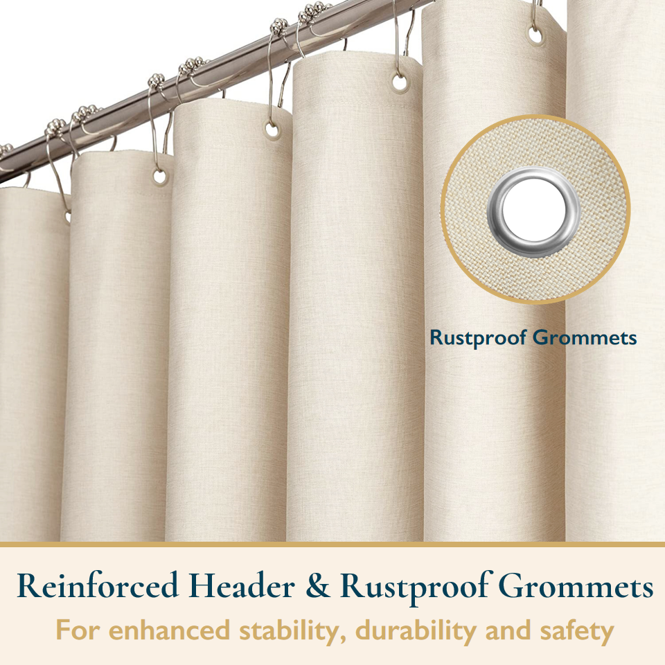 Faux Linen Shower Curtain With Stainless-Steel Hooks, 210 GSM, 72 x 72 in