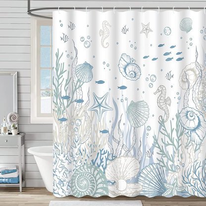 ComfiTime Shower Curtain with Hooks, 120GSM, Blue Croal, 72 x 72