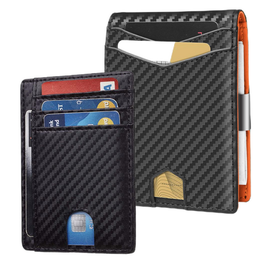 Men‘s Wallet with Money Slim and Cash Clip - RFID Blocking Carbon Fiber Wallet