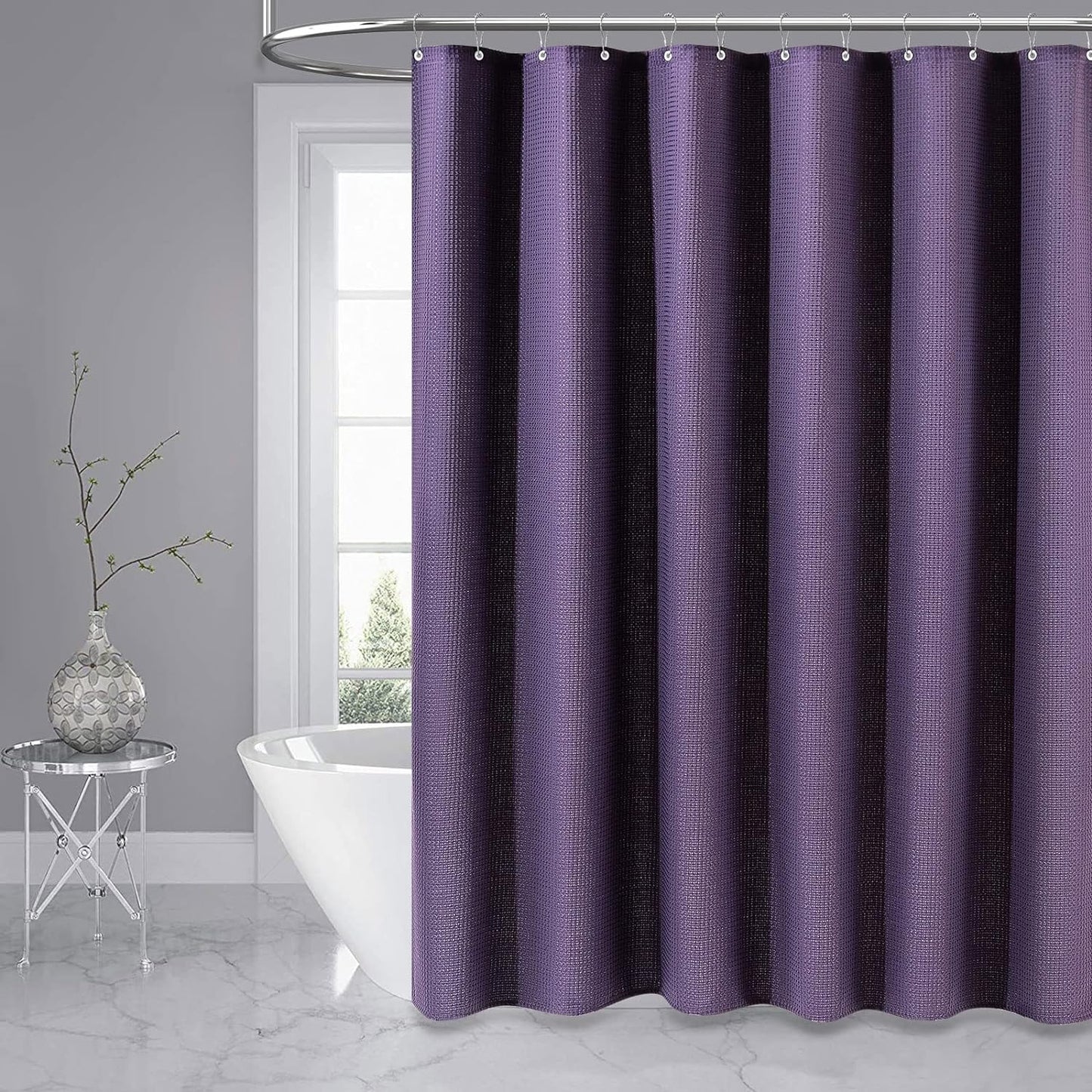 Embossed Shower Curtain With Stainless-Steel Hooks, 230 GSM, multi-size options