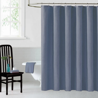 Faux Linen Shower Curtain With Stainless-Steel Hooks, 210 GSM, multi-size options