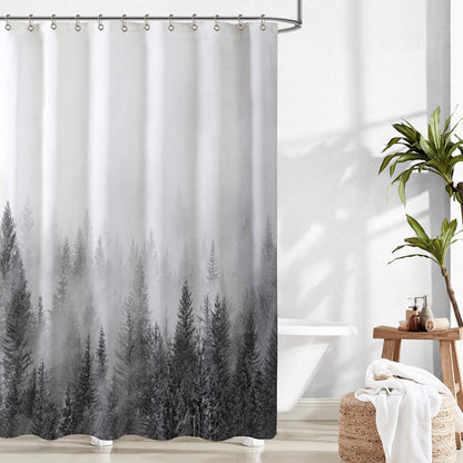 ComfiTime Shower Curtain with Hooks, 120GSM, Misty Forest, Green, 72 x 72