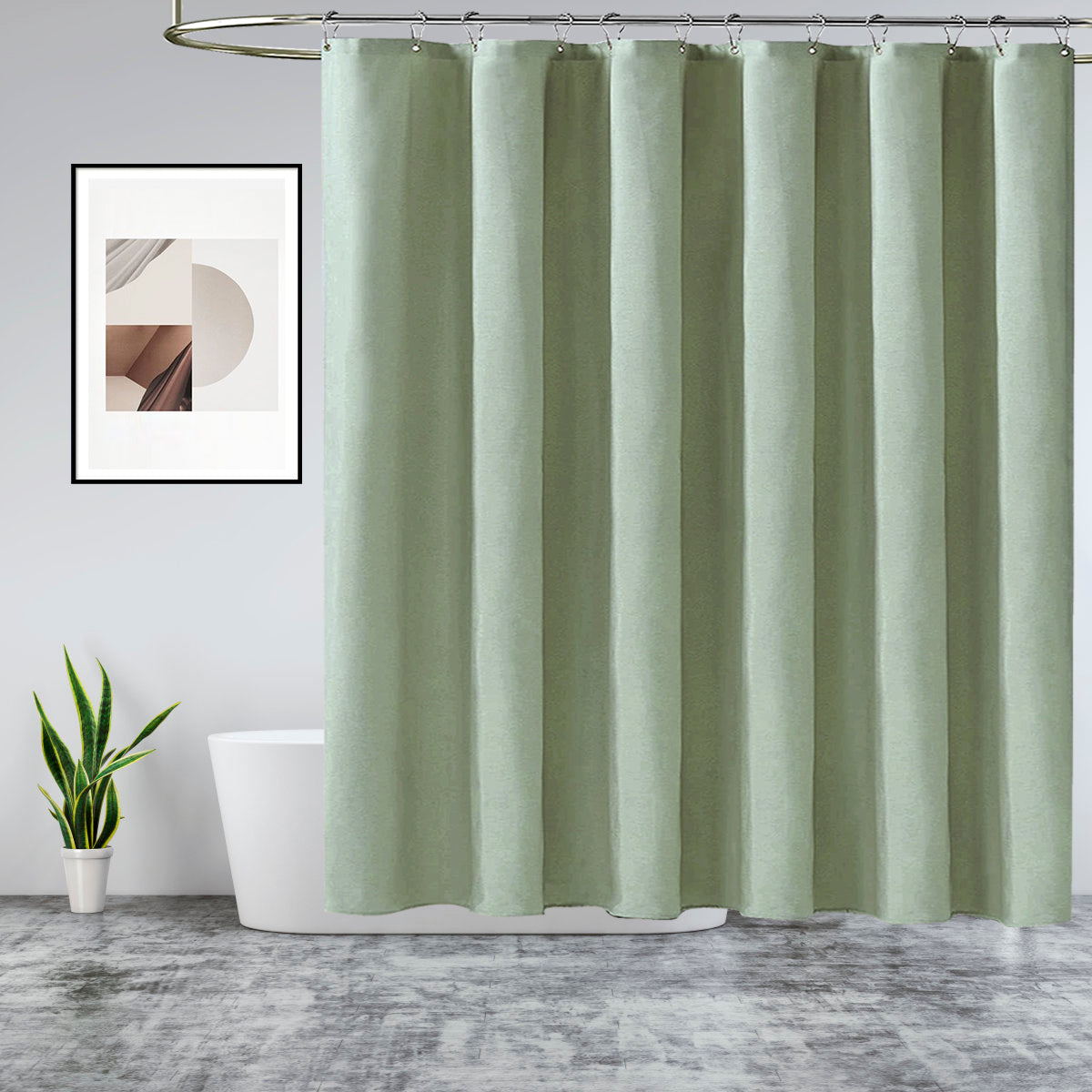 Faux Linen Shower Curtain With Stainless-Steel Hooks, 210 GSM, multi-size options