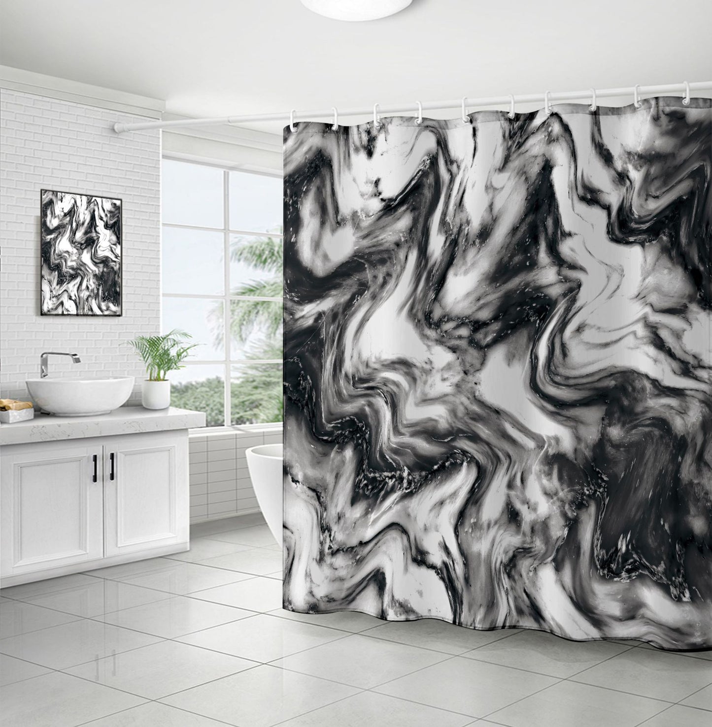 ComfiTime Shower Curtain with Hooks - Marble, 72 x 72, 120GSM