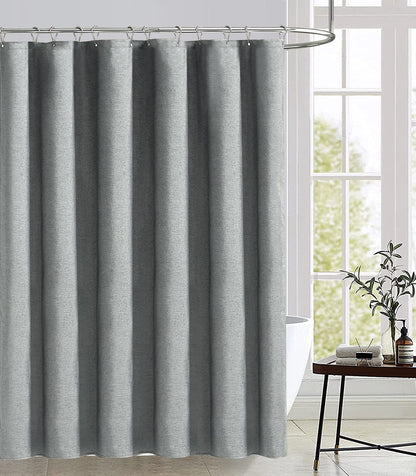 Faux Linen Shower Curtain With Stainless-Steel Hooks, 210 GSM, multi-size options