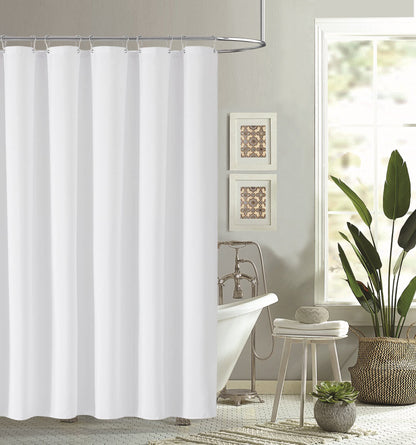 Faux Linen Shower Curtain With Stainless-Steel Hooks, 210 GSM, multi-size options