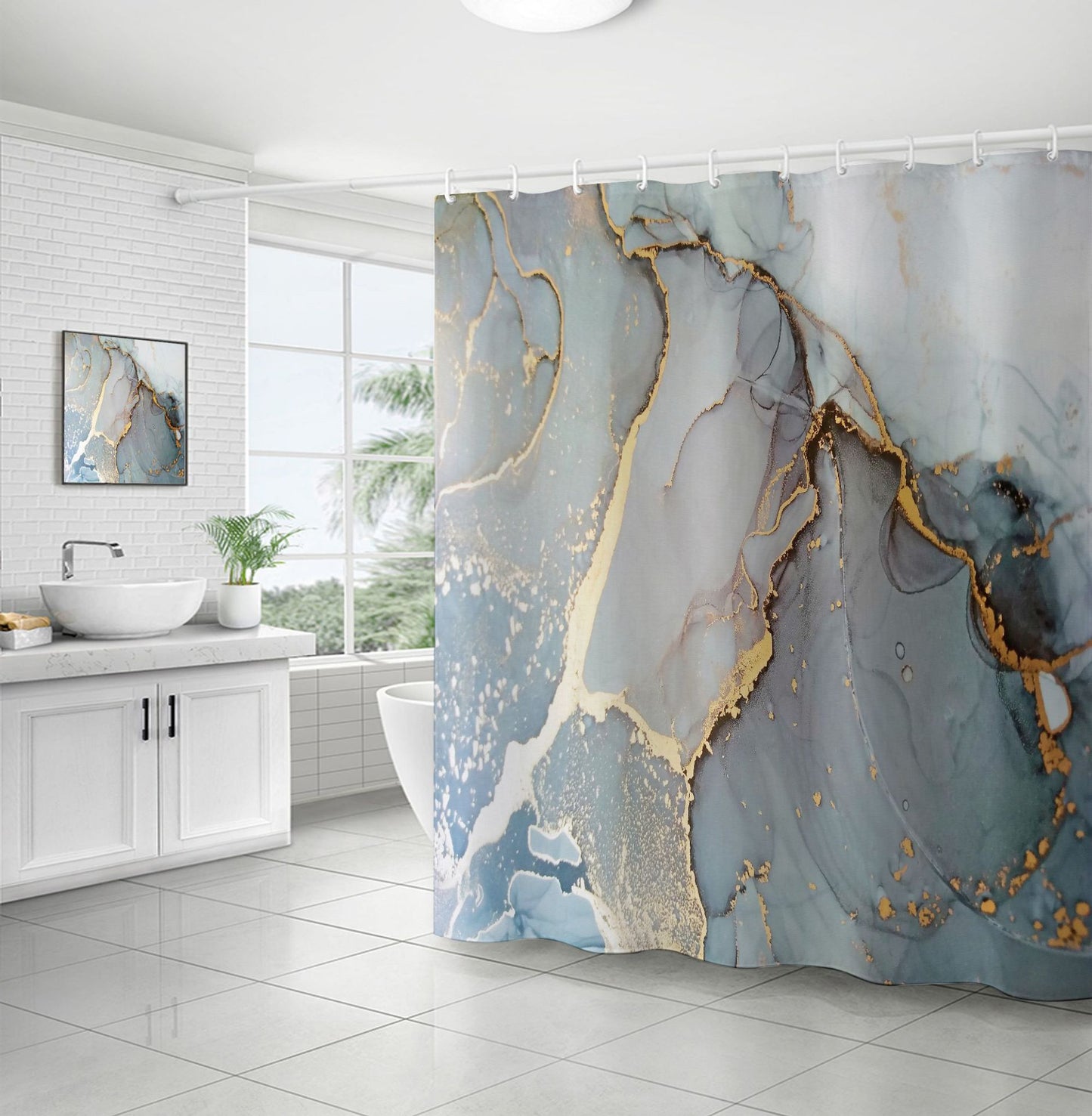 ComfiTime Shower Curtain with Hooks - Marble, 72 x 72, 120GSM