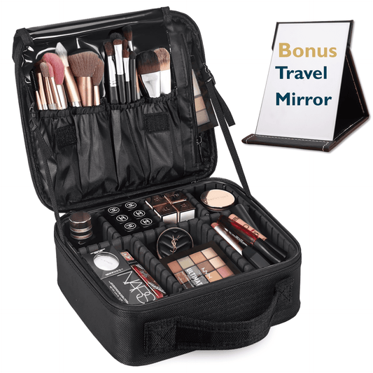 Customizable Makeup Case With Strap and Bonus Travel Mirror